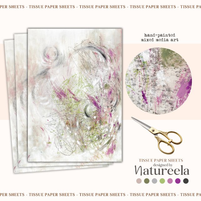 Seda Papel de Decoupage de Design Abstrato Verde Rosa (Criador carregado)