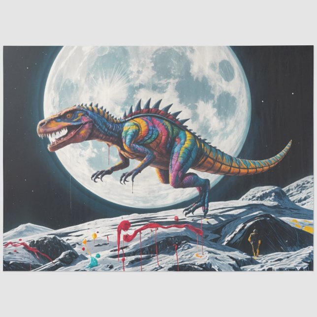 Seda Papel de Decoupage de Dinossauro Raptor Neon Lua (Frente )