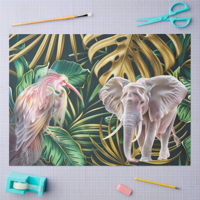 Seda Papel de Decoupage de Elefante da Selva em Aquarel (Arte )