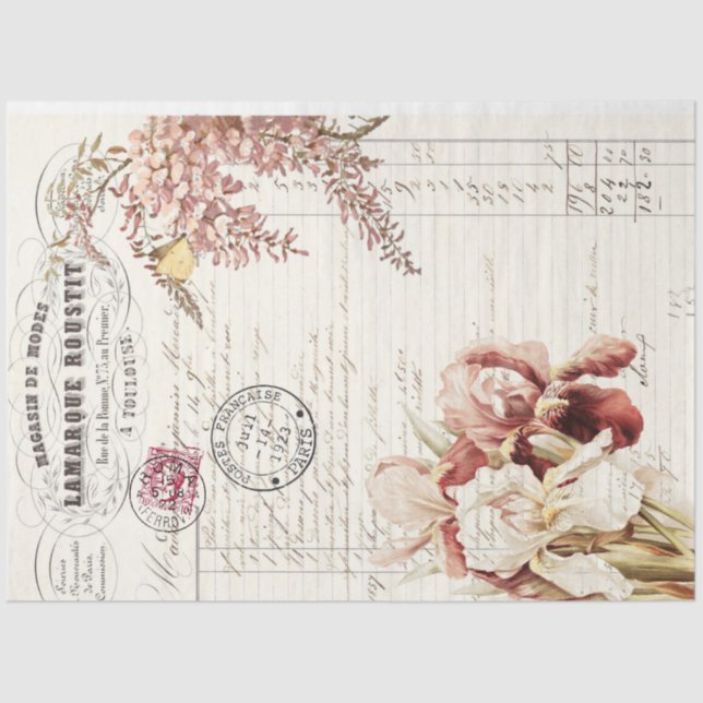 Seda Papel de Decoupage de Ephemera Floral (Frente )