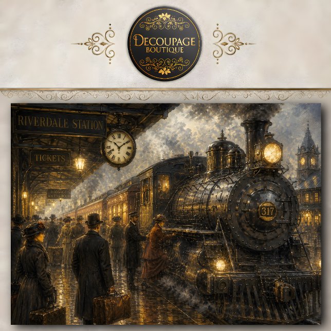 Seda Papel de Decoupage de Estação de Trem Vintage (Vintage Train Station Decoupage Tissue Paper)