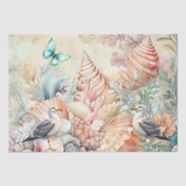 Seda Papel de Decoupage de Flores Costeiras com Gaivota
