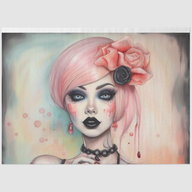 Seda Papel de Decoupage de Garota de Gótico de Cabelo R (Frente )
