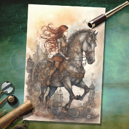 Seda Papel de Decoupage de Garota e Cavalo Steampunk 3