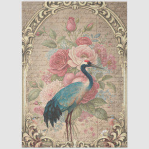 Seda Papel de Decoupage de Grou Floral Romântico Inspir
