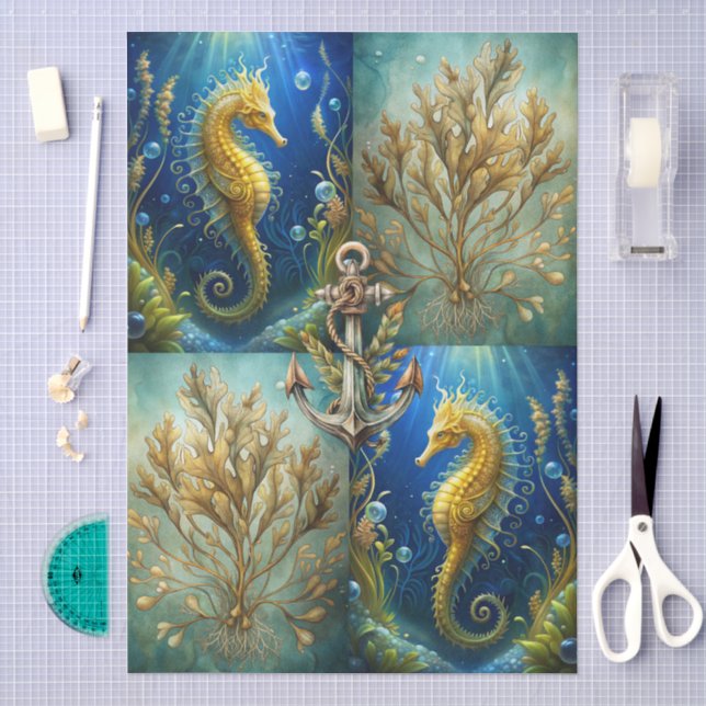 Seda Papel de Decoupage de Oceano Cênico, Algas Marinha (Arte )