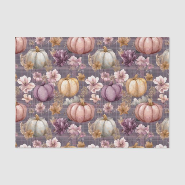 Seda Papel de Decoupage de Outono com Abóboras e Flores (Frente )