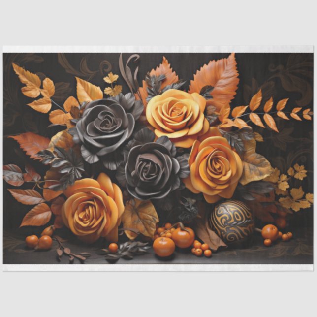 Seda Papel de Decoupage de Rosas Laranja e Preto do Hal (Frente )