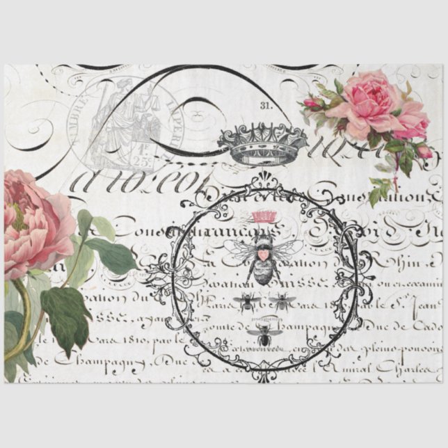 Seda Papel de Decoupage de Script de Rainha Floral (Frente )