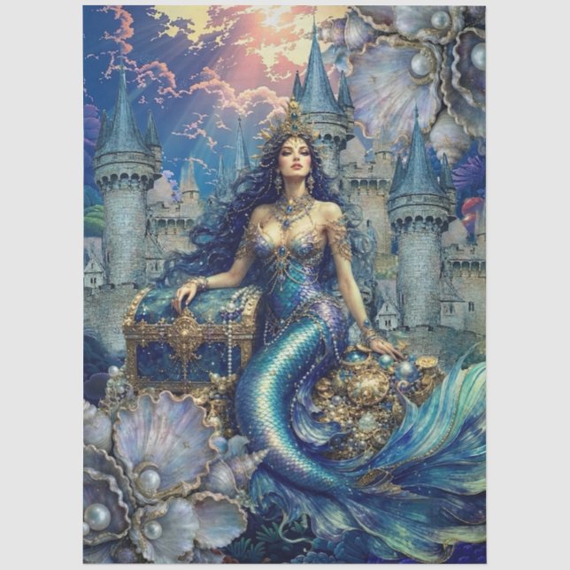 Seda Papel de Decoupage de Sereia de Fantasia Mística E (Frente )