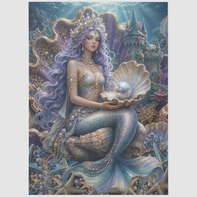 Seda Papel de Decoupage de Sereia de Fantasia Mística E (Frente )