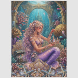 Seda Papel de Decoupage de Sereia de Fantasia Mística E