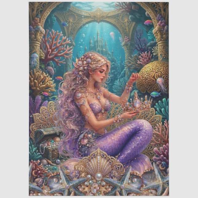 Seda Papel de Decoupage de Sereia de Fantasia Mística E (Frente )