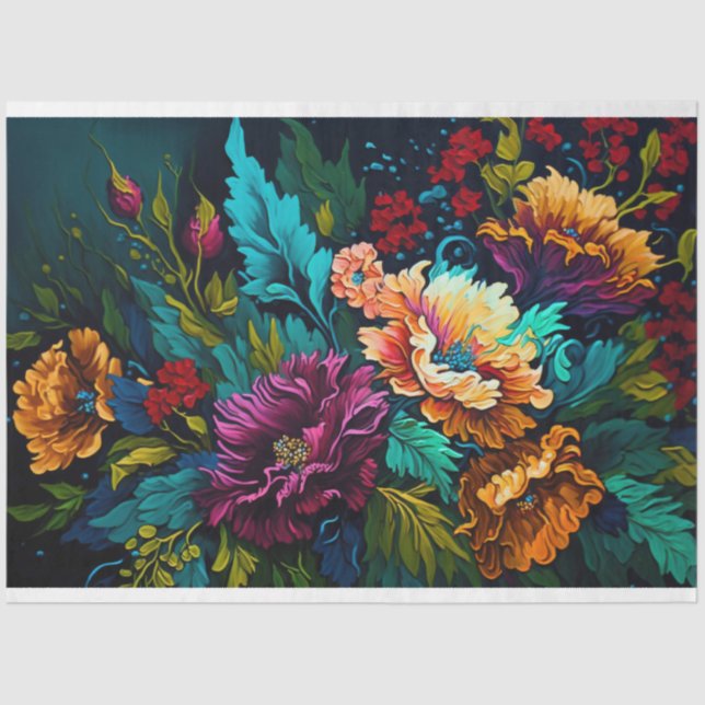 Seda Papel de Decoupage de Tecidos Florais Estonteante  (Frente )