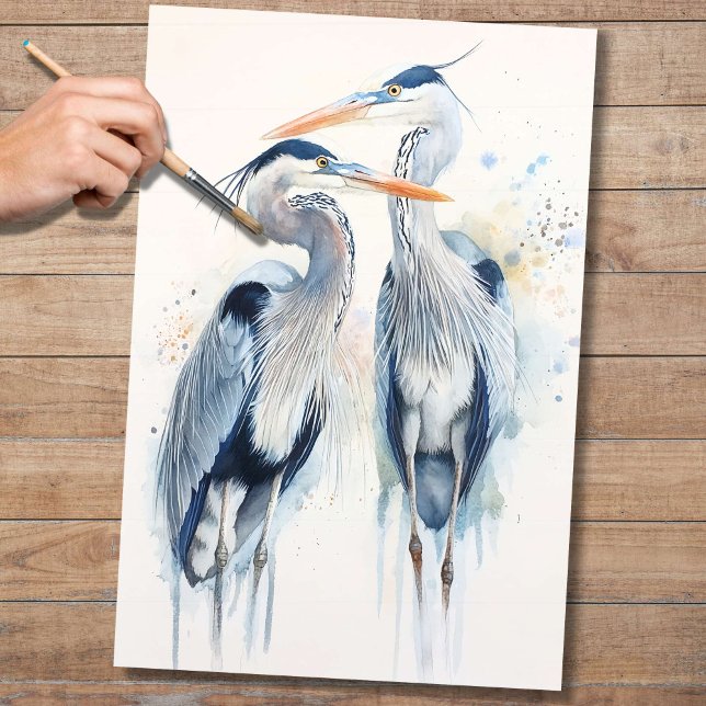Seda Papel de Decoupage do Blue Herons 2 (Criador carregado)