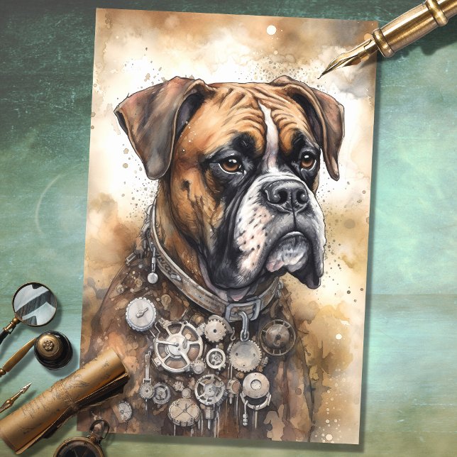 Seda Papel de Decoupage do Cachorro 1 Steampunk Boxer (Criador carregado)
