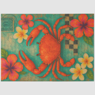 Seda Papel de Decoupage do Caranguejo do Mar Escarlate 