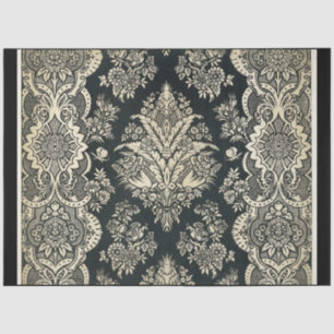 Seda Papel de Decoupage do Damasco Preto e Branco