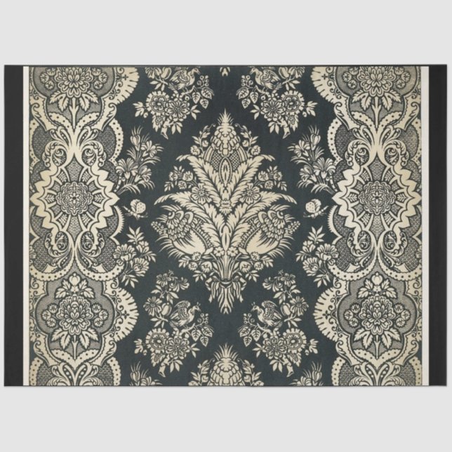 Seda Papel de Decoupage do Damasco Preto e Branco (Frente )