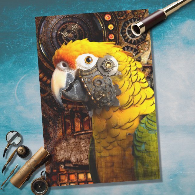 Seda Papel de Decoupage do Parrot Steampunk 1 (Criador carregado)