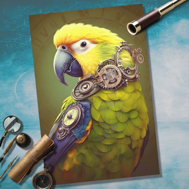 Seda Papel de Decoupage do Parrot Steampunk 3 (Criador carregado)