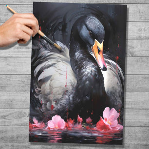 Seda Papel de Decoupage do Swan Preto 1