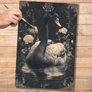 Seda Papel de Decoupage do Swan Preto 1