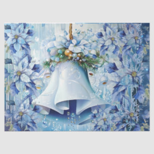Seda Papel de Decoupage Elegante Azul Natal Flores Sino