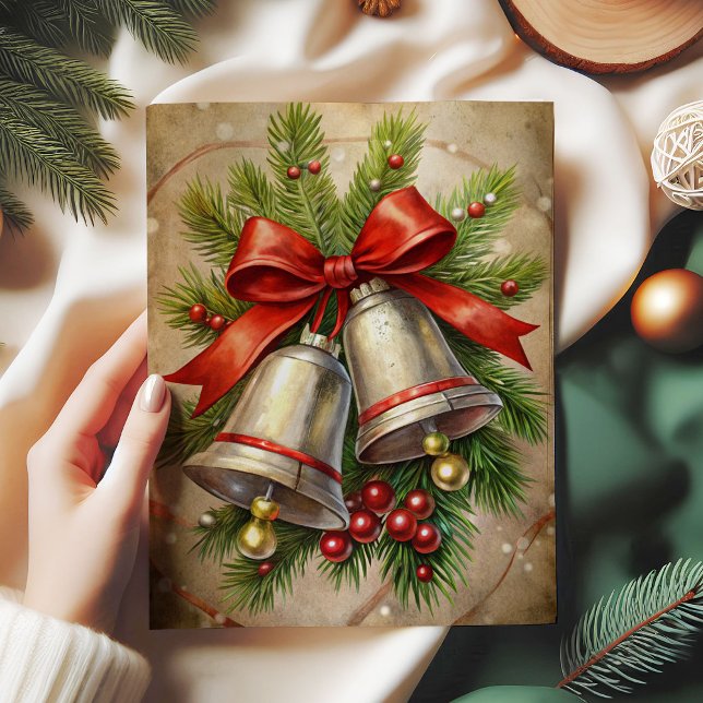 Seda Papel de decoupage elegante de sinos de Natal azev (Elegant Christmas bells decoupage paper holly berries

)
