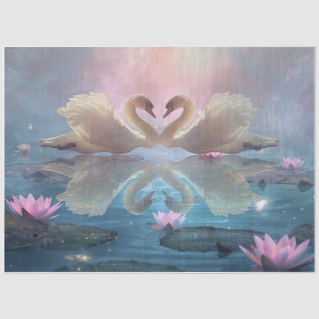 Seda Papel de Decoupage Enchanted Swan Lake Romance (Frente )