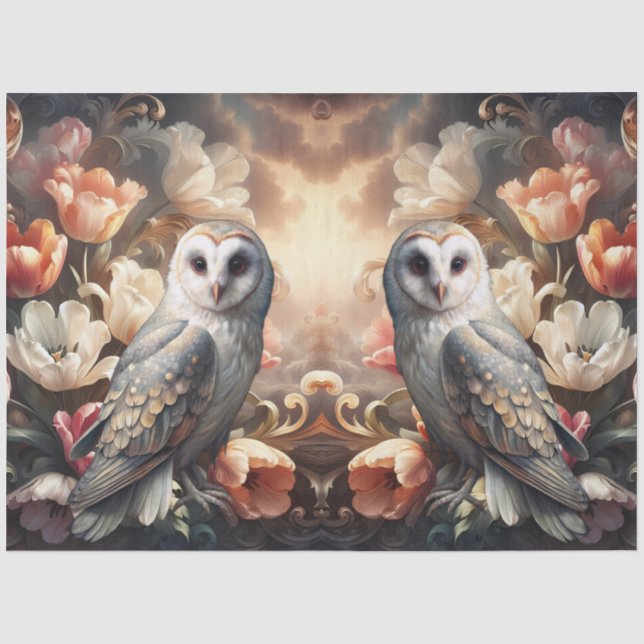 Seda Papel de Decoupage Florais Barrocos Etéreos e Coru (Frente )