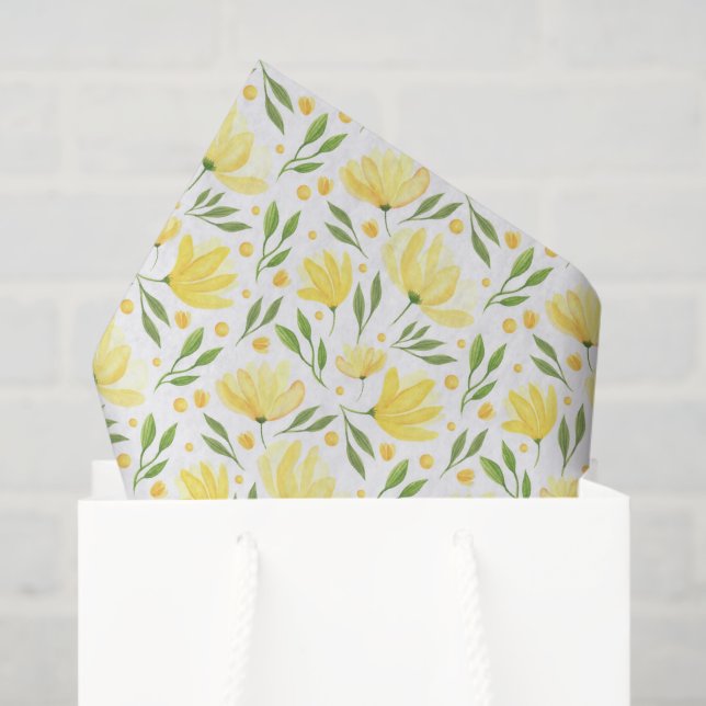 Seda Papel de Decoupage Floral Amarelo, Botânico (Sacola de presentes)