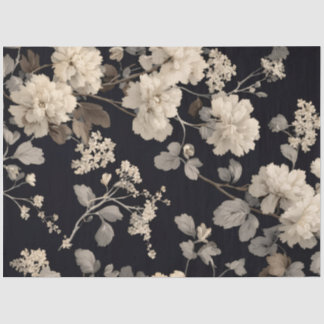 Seda Papel de Decoupage Floral de Peônia Preto e Creme