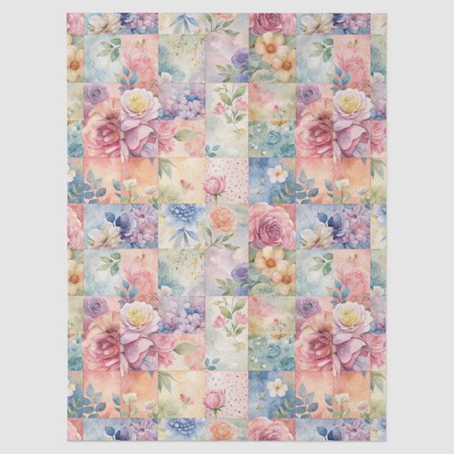Seda Papel de Decoupage Floral em Aquarela de Primavera (Frente )