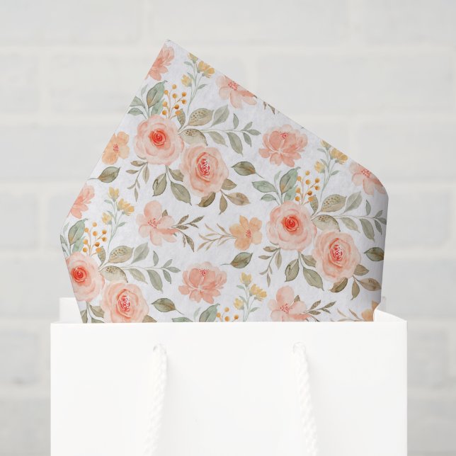 Seda Papel de Decoupage Floral Laranja Rosa, Botânico (Sacola de presentes)