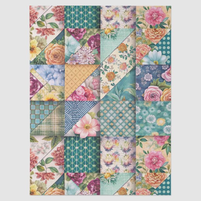 Seda Papel de Decoupage Floral Pastel Primavera Patchwo (Frente )