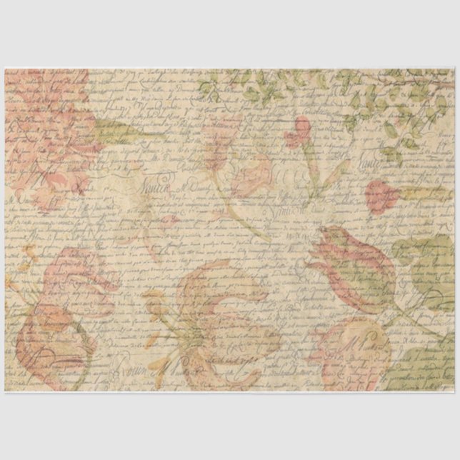Seda Papel de Decoupage Floral & Script (Frente )