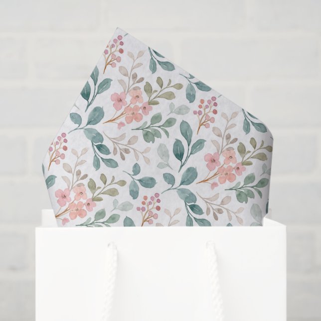 Seda Papel de Decoupage Floral Verde Pêssego, Botânico (Sacola de presentes)