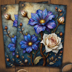 Seda Papel de Decoupage Floral Vintage em Vidro Colorid