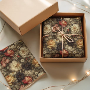Seda Papel de Decoupage Floral Vintage Escuro de Peônia