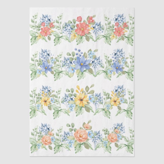 Seda Papel de Decoupage Flores Pastel de Primavera (Frente )