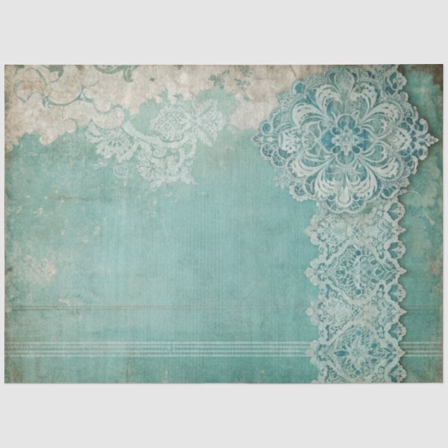 Seda Papel de Decoupage Grunge Azul Elegante com Renda (Frente )