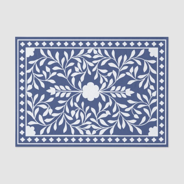 Seda Papel de Decoupage Inlay de Osso Tradicional Azul  (Frente )