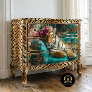 Seda Papel de Decoupage Maximalista de Tigre Floral par