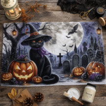 Papel de Decoupage para Tecido Gato Preto de Hallo