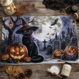 Seda Papel de Decoupage para Tecido Gato Preto de Hallo