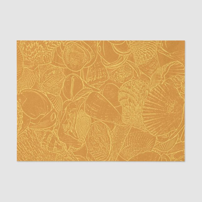Seda Papel de Decoupage Praia Costeira Conchas Dourado  (Frente )