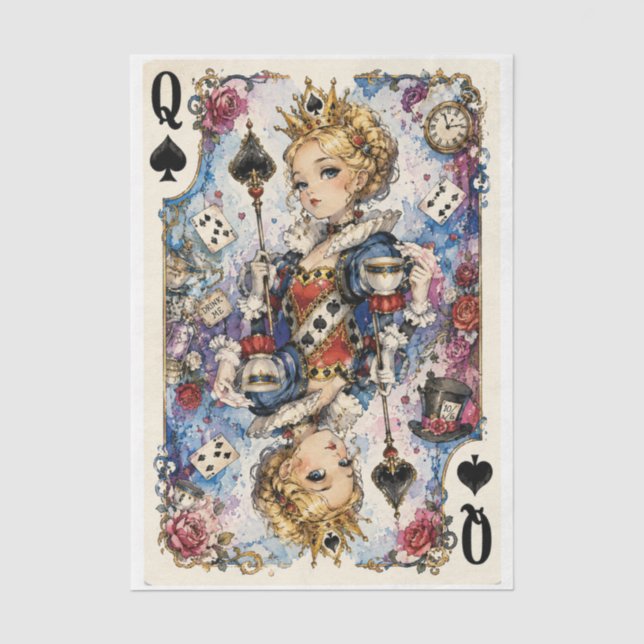 Seda Papel de Decoupage Rainha de Espadas Wonderland (Frente )