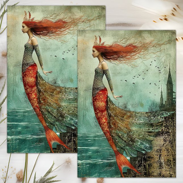 Seda Papel de Decoupage Sereia Deusa do Mar (MERMAID SEA GODDESS DECOUPAGE TISSUE PAPER)