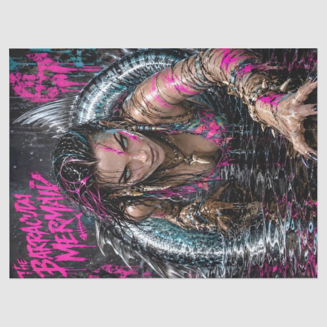 Seda Papel de Decoupage Tecido Barracuda Mermaid Gothic (Frente )